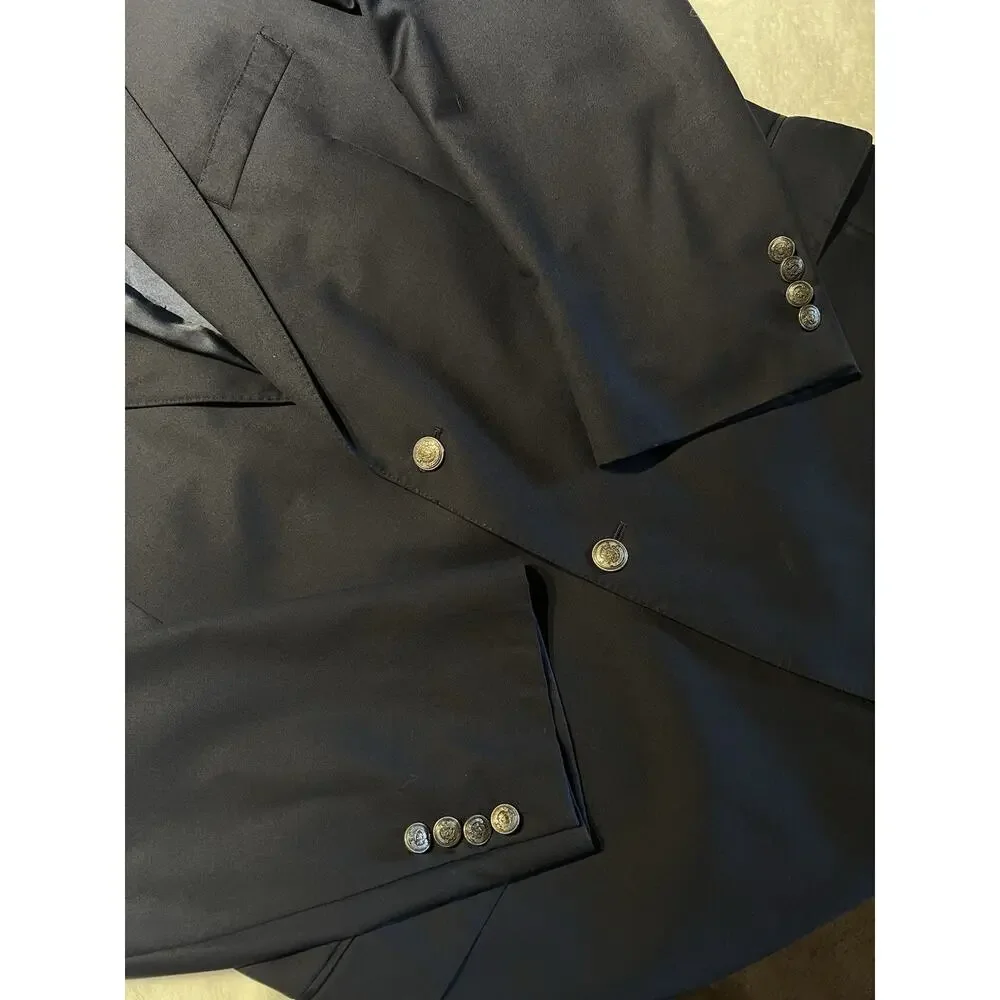 Jos A Bank Signature Gold Men's 46L Navy Blue Blazer Antique Silver Tone Buttons - Picture 6 of 16